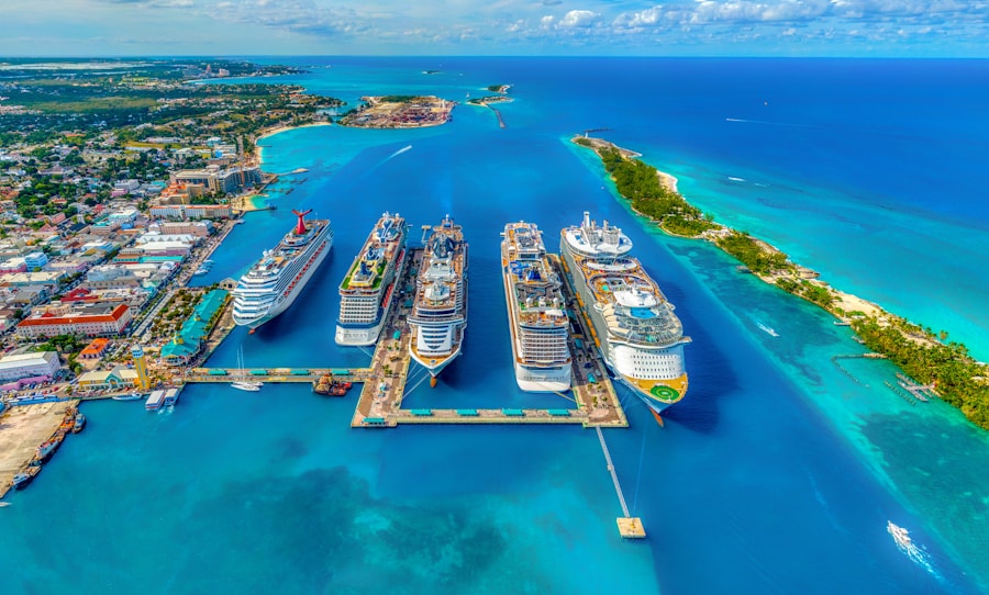 A cruise ship sailing across open water